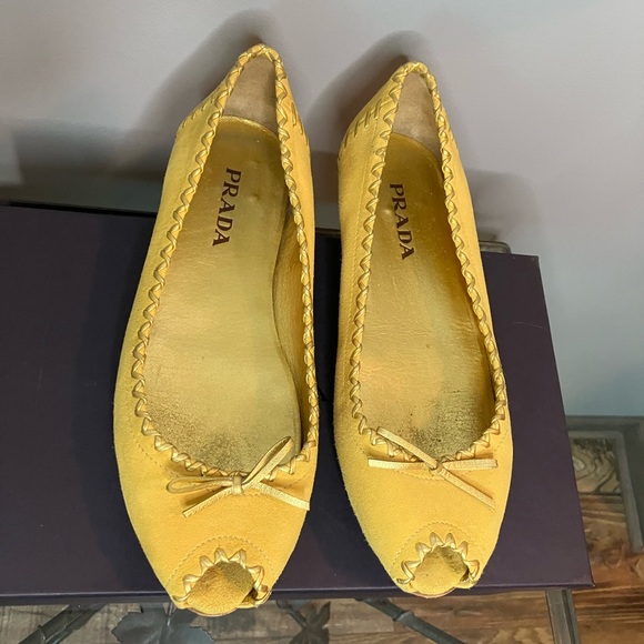 Prada Mustard Yellow 36.5/6 Suede Ballet Flats - Picture 2 of 12